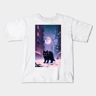 Black yule Cat at night 3 Kids T-Shirt